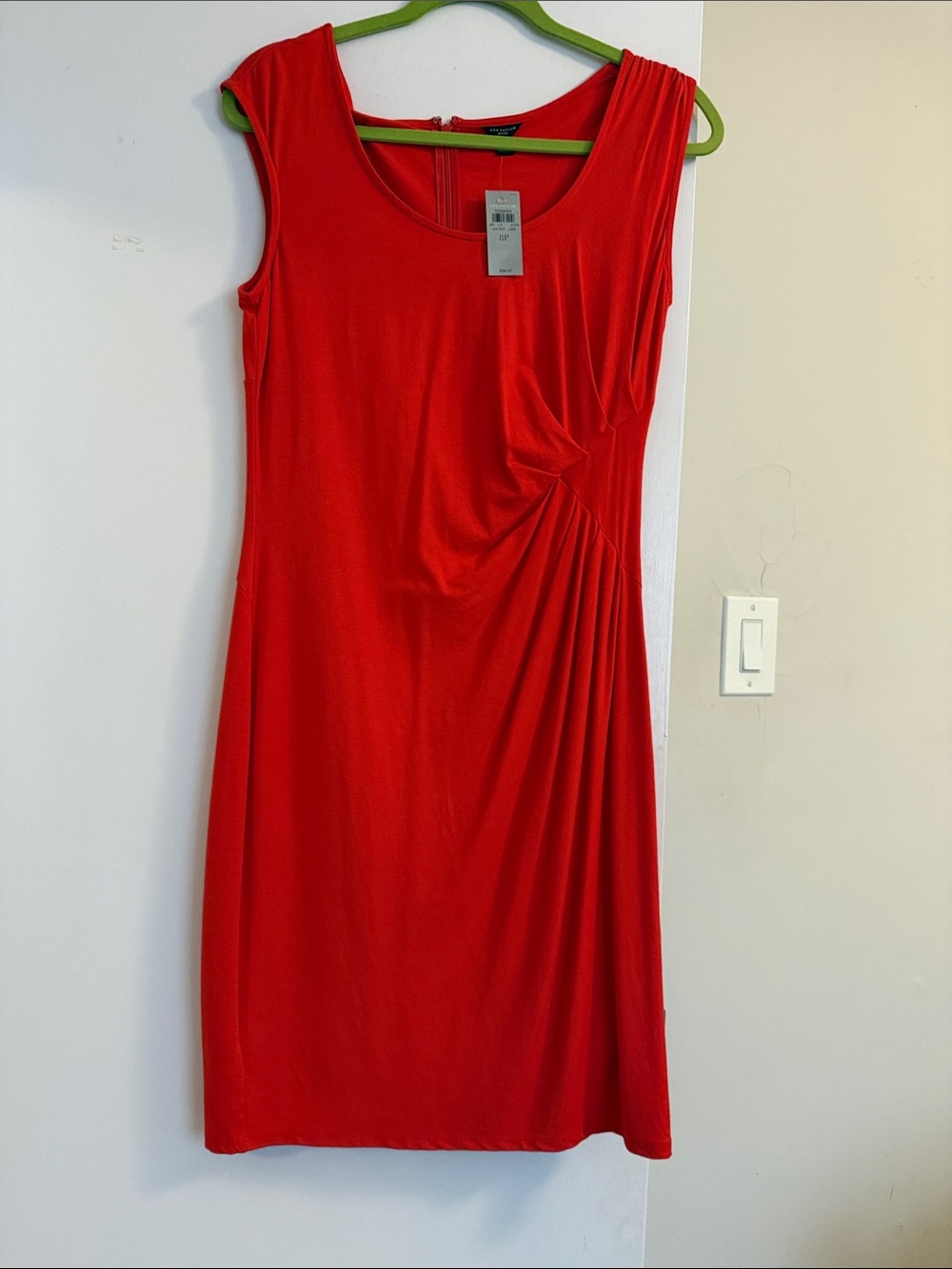 Ann Taylor Red Sleeveless Ruched Midi Dress